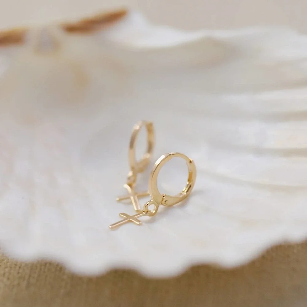 Petite Cross Earrings | 18k Gold Filled - Picture 5 of 9